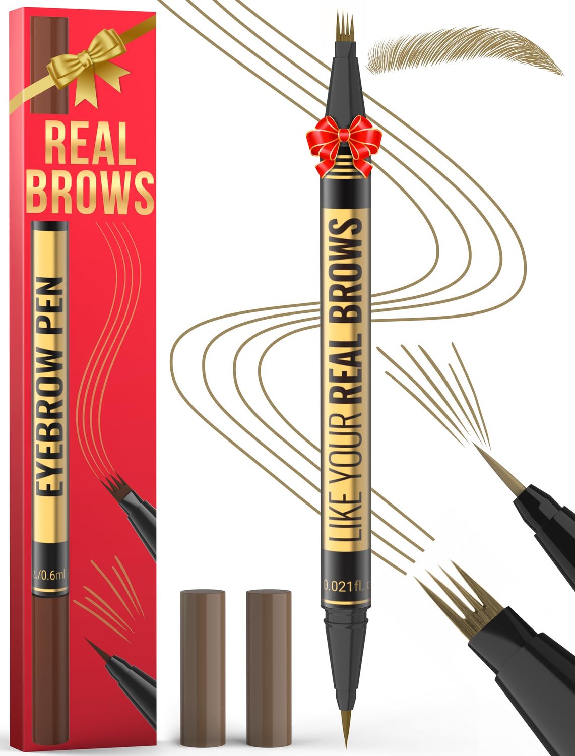 Microblading Eyebrow Pen - Eyebrow Pen 2-in-1 Dual-Ended Eyebrow Pencil with Micro-Fork Tip &amp; Precise Brush-Tip Create Hair-Like Brows, Natural Brow Eyebrow Pen, Long Lasting, Light Brown