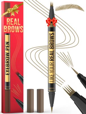 Microblading Eyebrow Pen - Eyebrow Pen 2-in-1 Dual-Ended Eyebrow Pencil with Micro-Fork Tip &amp; Precise Brush-Tip Create Hair-Like Brows, Natural Brow Eyebrow Pen, Long Lasting, Light Brown