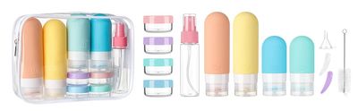 DEPOZA 16 Pack Travel Bottles Set - TSA Approved Leak Proof Silicone Squeezable Containers for Toiletries, Conditioner, Shampoo, Lotion &amp; Body Wash Accessories (16 pcsWhite Pack)