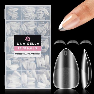 UNA GELLA Short Almond Nail Tips, 312Pcs Pre-file Inner &amp; Full Matte Surface Short Almond Gel x Nail Tips, 15 Sizes No C Curve Soft Gel Nail Tips Acrylic False Nails for Nail Extension Art DIY Salon