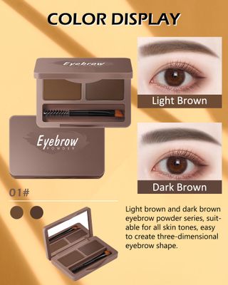 Eyebrow Powder Kit-2 Colors Soft Eye Brow Tinted Powder Palette, Waterproof & Long Lasting DarkLight Brown Brow Filler, Professional Eyebrow Contour Makeup for Women with Mirror Brow Brush & Razor-1#