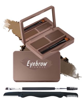 Eyebrow Powder Kit-2 Colors Soft Eye Brow Tinted Powder Palette, Waterproof &amp; Long Lasting DarkLight Brown Brow Filler, Professional Eyebrow Contour Makeup for Women with Mirror Brow Brush &amp; Razor-1#