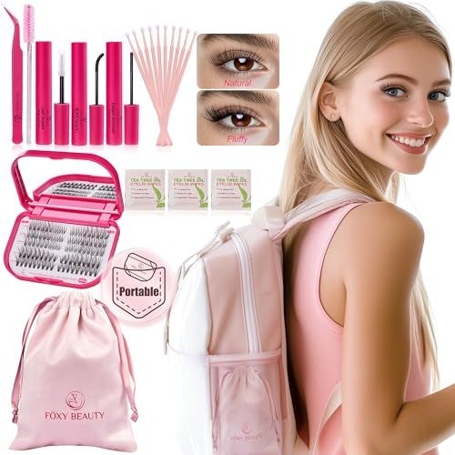 Lash Clusters - Lash Clusters Kit with Bond and Seal Eyelash Clusters Lash Extension Kit with Eyelid Wipes Remover Eyelash Brush Eyelash Extension Kit Gift with Drawstring Bag Lash Kit Left &amp;Right