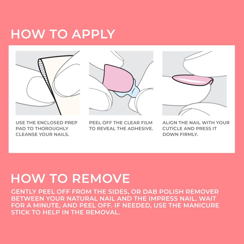 KISS imPRESS No Glue Mani Press On Nails, Color, 'Point Pink', Pink, Short Size, Squoval Shape, Includes 30 Nails, Prep Pad, Instructions Sheet, 1 Manicure Stick, 1 Mini File