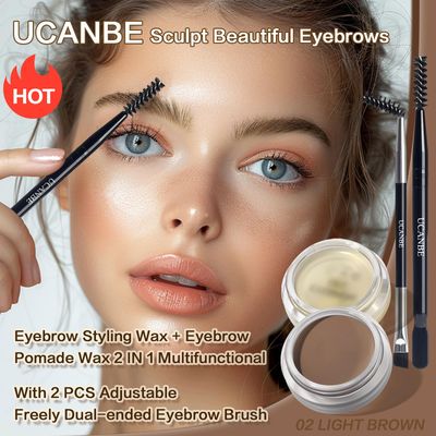 UCANBE Waterproof Eyebrow Gel Eyebrow Styling Wax 2 in 1 Makeup Kit with 2 Pcs Dual-ended Adjustable Freely Eyebrow Brush Makeup Long Lasting Eyebrows (02 GelLight Brown Pomade, Standard)