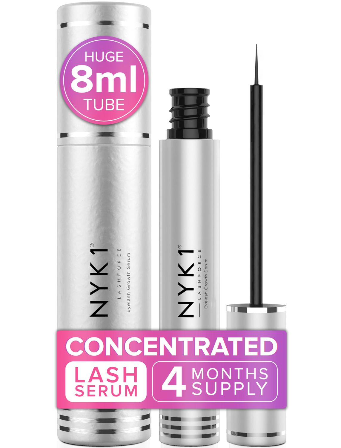NYK1 CONCENTRATED Lash Serum For Eyelash Growth (XL - 8ml) LashForce Eyelash Serum To Grow Lashes Longer And Thicker Eyelash Growth Serum - Lash Growth Serum For Enhanced Eye Lash Serum Growth