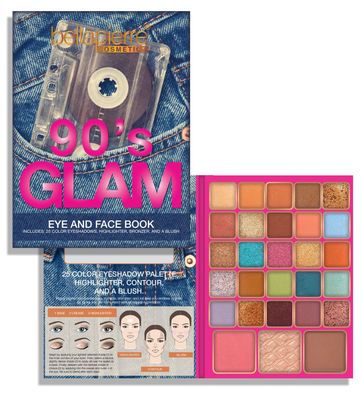 Bellapierre 90s Glam Face &amp; Eye Book Palette | 25 Eyeshadow Shades with Blush, Bronzer, &amp; Highlighter | Non-Toxic &amp; Paraben Free | Vegan &amp; Cruelty-Free