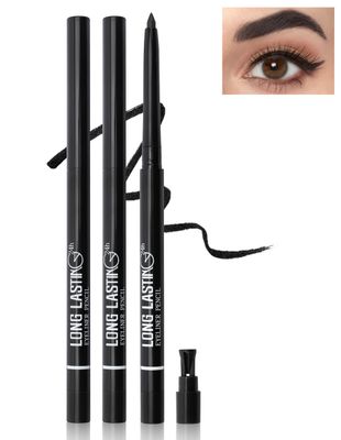 Erinde 2PCS Waterproof Gel Eyeliner Pencil, Glide on Smooth Eyeliner for Mature Women, Long-Wearing Matte Gel Cream Texture, Creamy Retractable Eye Liner, Built-in Sharpener, Transfer-Proof, Black