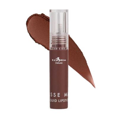 Italia Deluxe Pick 1 Mousse Matte Liquid Lipstick Comfortable Velvet Finish &amp; Zipper Bag (190-02  COCOA, Full Size)