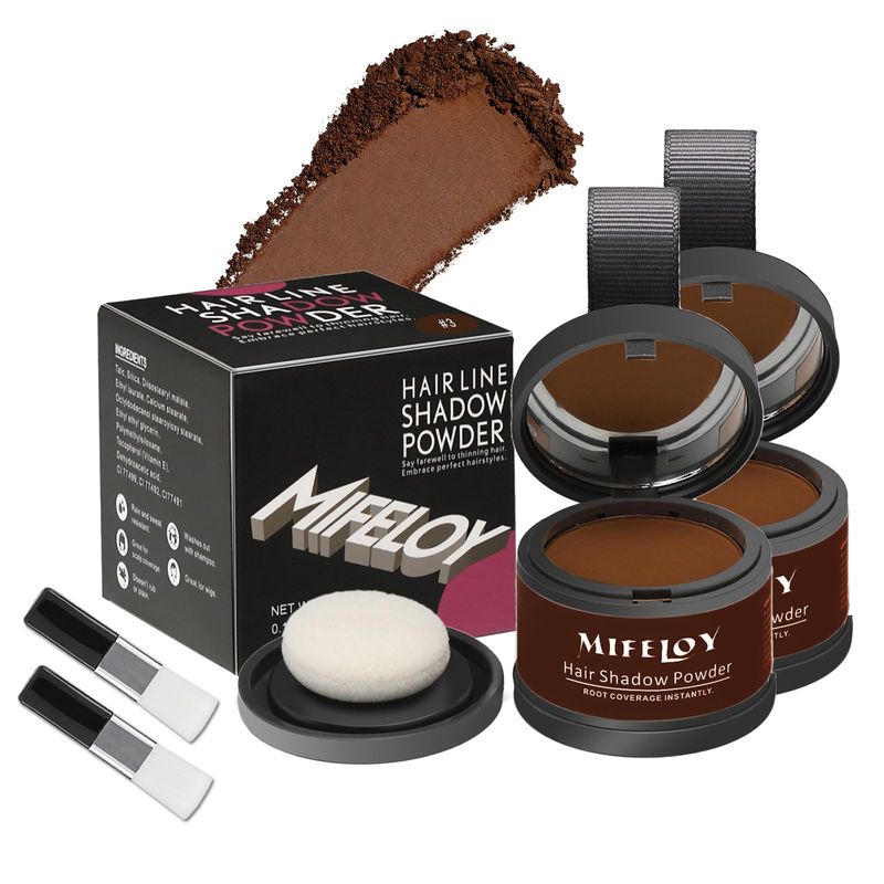 MIFELOY 2 Pack Root Touch Up and Gray Coverage Powder for Hair, Beard, Eyebrow, and Thinning Hairline - Dark Brown