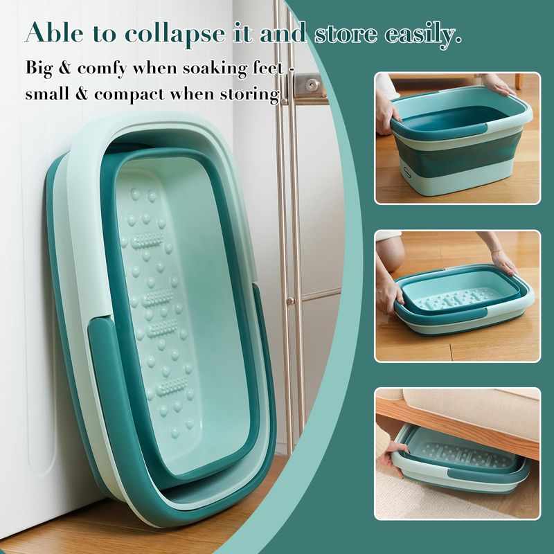 moohemoo Collapsible Foot Bath Basin Foot soak Tub, Foot Soaking Tub with Massage Acupoint for Feet Soaking, Pedicure Foot Spa, Multifunction Plastic Bucket with Handle, Home Spa Treatment - Green