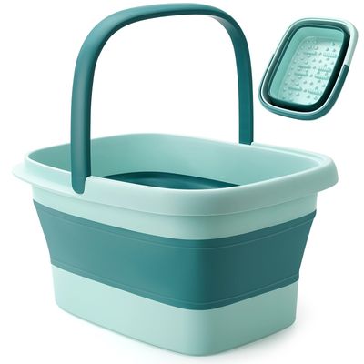 moohemoo Collapsible Foot Bath Basin Foot soak Tub, Foot Soaking Tub with Massage Acupoint for Feet Soaking, Pedicure Foot Spa, Multifunction Plastic Bucket with Handle, Home Spa Treatment - Green
