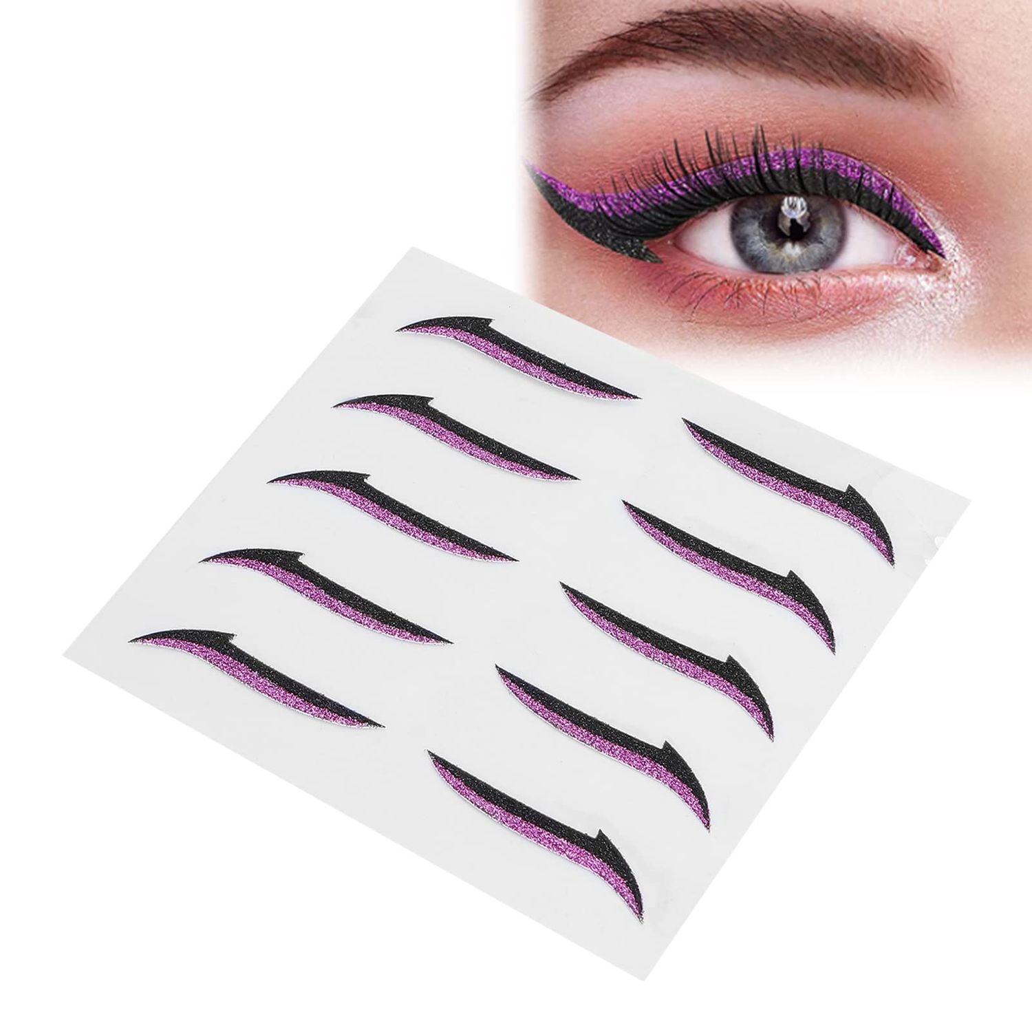 Eyeliner Stickers, Colorful Reusable Waterproof Self Adhesive Eyeliner Stickers Makeup Eyeshadow Face Cat Eye Cosmetic Tape Eye Sticker for Wedding Prom Party(Viola)