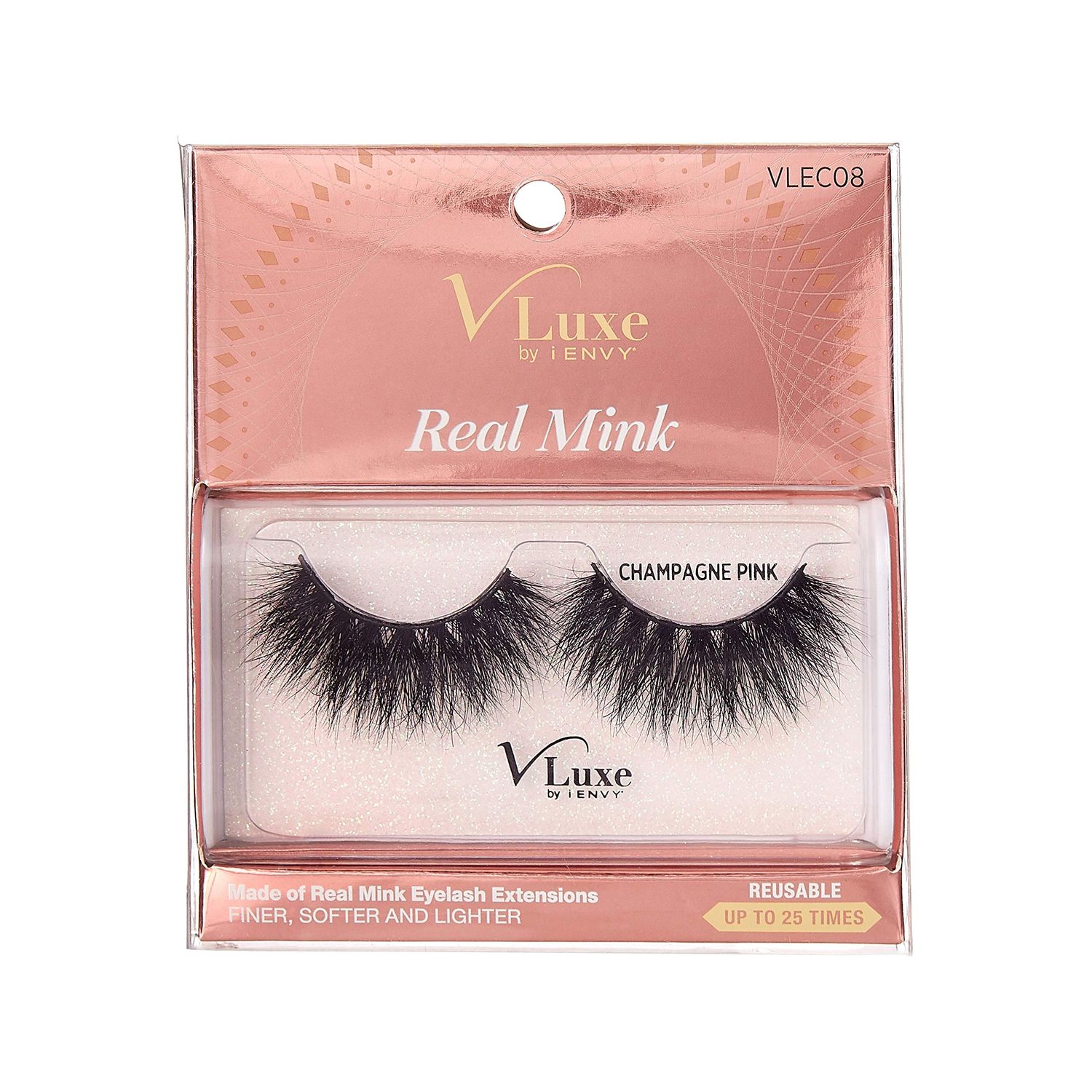 V Luxe by iEnvy False Eyelashes Real Mink Lashes Dramatic Long Eyelashes (Champagne Pink)