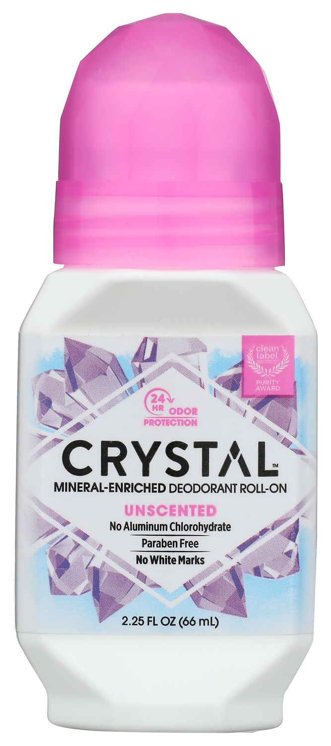 CRYSTAL Mineral Deodorant Roll-On Unscented Body Deodorant With 24-Hour Odor Protection, Aluminum Chloride &amp; Paraben Free, 2.25 FL OZ (Packaging May Vary)