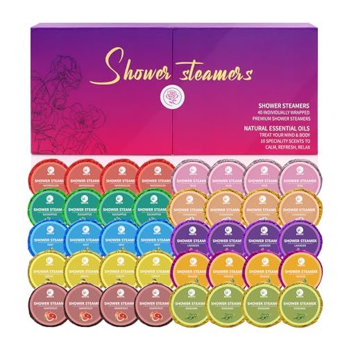 MIRYE 40 PCS Shower Steamers Aromatherapy for Women or Men, 10 Scents Organic with Rose Lavender Mint Watermelon Eucalyptus Chamomile Lemon Rosemary Grapefruit Orange, Shower Bombs Birthday Gifts