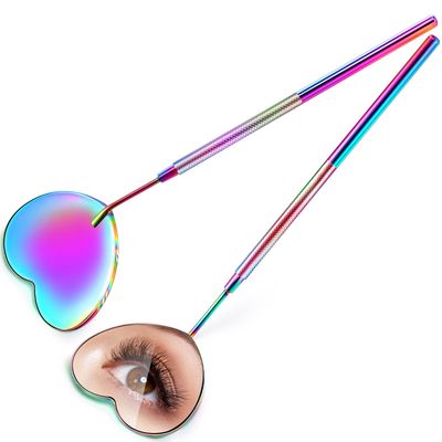 2 Pieces Lash Extension Mirror Lash Mirror for Eyelash Extensions Valentine&#39;s Day Lash Extensions Heart Shape Strong Stainless Steel Eyelash Mirror Rainbow Color Mirror for Makeup Lash Supplies Tools
