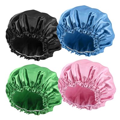 Shower Cap, Shower Cap Reusable Waterproof Washable for Women, Elastic Large Shower Cap for Long Hair, 4 Pcs Double Waterproof Layers Hat for Bath (Blue Green Pink Black)