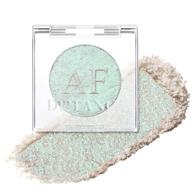 Highlighter Makeup Palette, Long Lasting New Formula, Dazzling Green-Silver Shimmer, Sheer Silver Base, Ideal for Face and Body Contour and Cheek Highlight (#04) Green-Silver Dazzling Shimmer