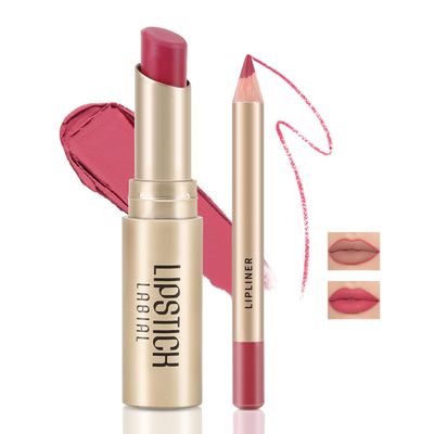 Boobeen 2 Pcs Lip Liner and Lipstick Set, Ultra-Long-Lasting Nude Matte LipLiner High Pigmented Soft Creamy Lipstick Waterproof Lip Color, Lip Makeup Gift Kit for Women