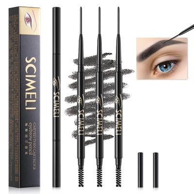 Eyebrow Pencil Black,4PCS Waterproof Retractable Micro Brow Pencil with Spoolie Brush,Ultra-Fine 1.5mm Tip Creat Smooth and Natural Looking Eyebrows.(#1 Black 4Pcs)