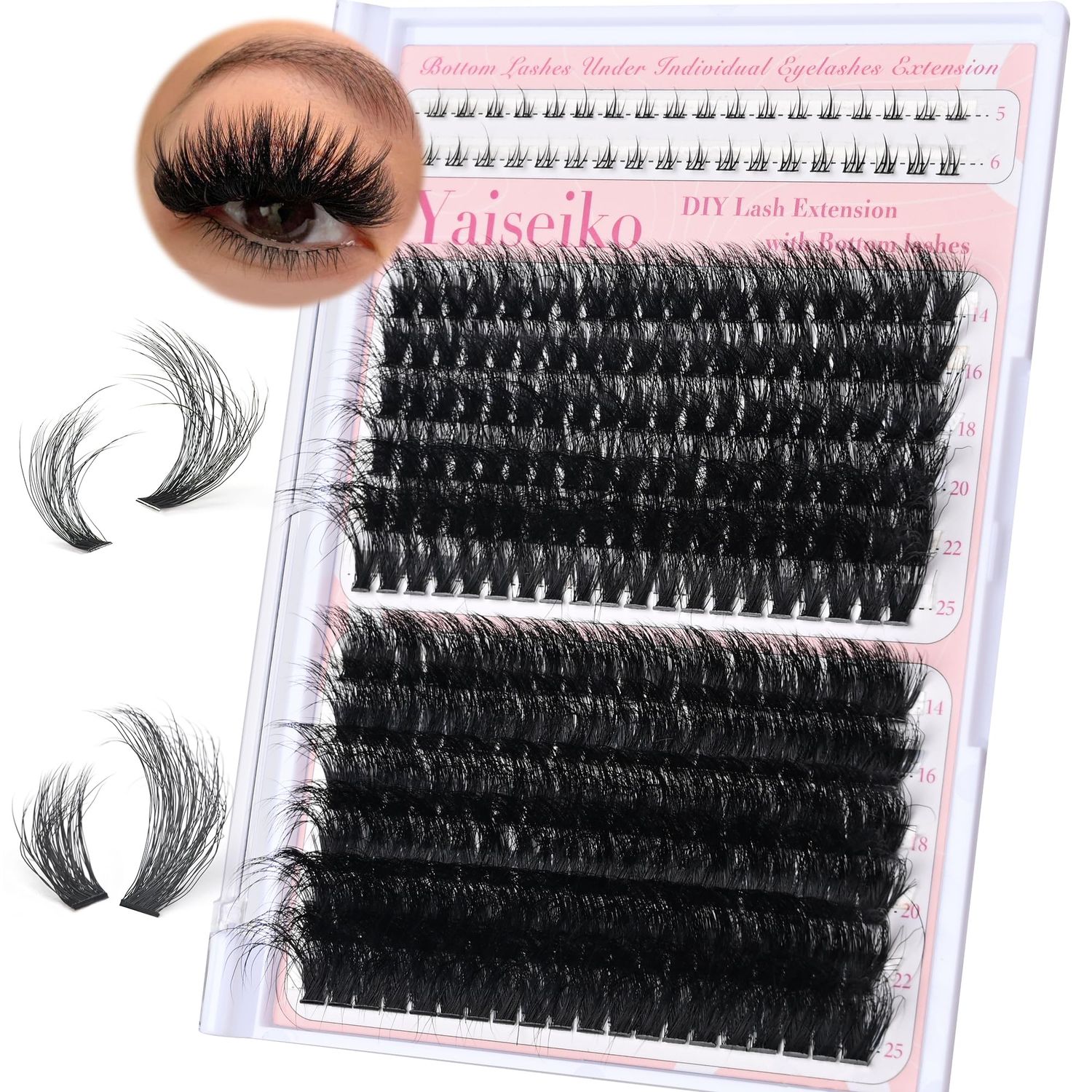 Fluffy Eyelash Clusters with Bottom Lashes 14-25mm Volume Lash Clusters Eyelash Extensions 100D160D Individual Lashes Clusters 276pcs DIY D Curl Wispy Plant Fibers Lashes Clusters, by Yaiseiko