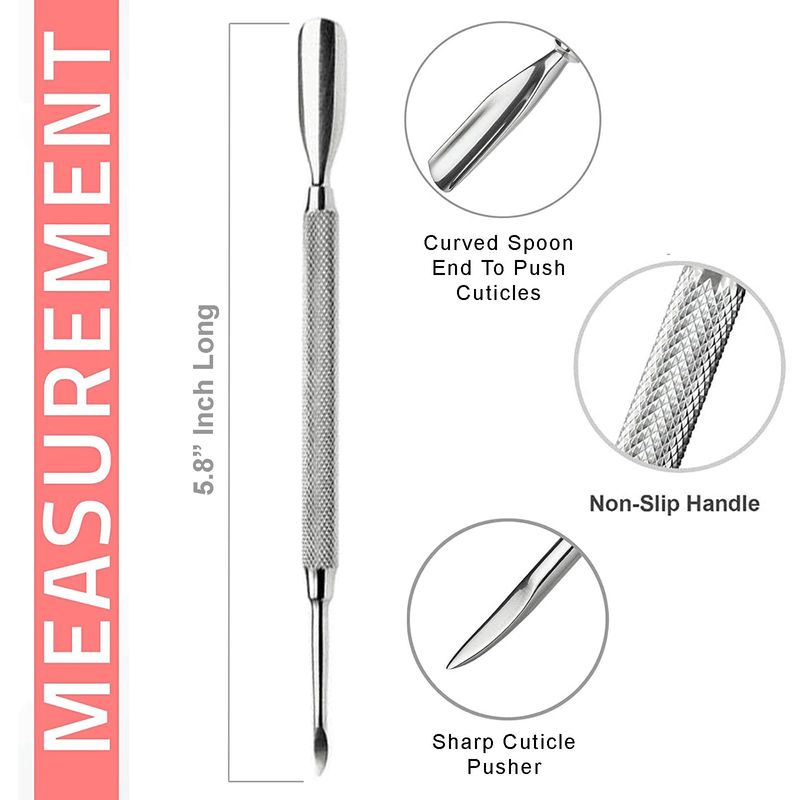 Cuticle Pusher Dual Sided - Sharp Edge Spoon Shaped Double Ended Cuticle Pusher Remover Cleaner Surgical Medical Grade Stainless Steel Manicure Pedicure Nail Art Care Tools 4 PC Set By Krisp