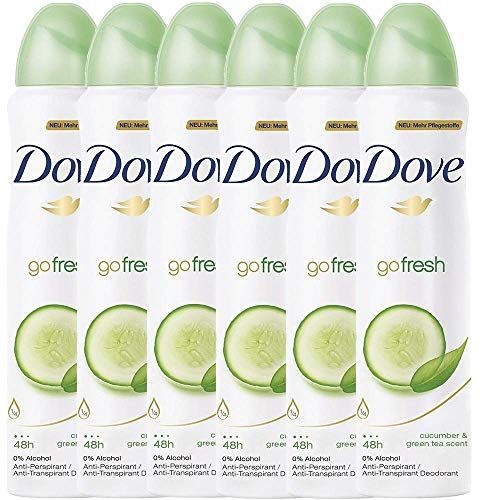 Dove Anti-Perspirant Deodorant Spray, Cucumber &amp; Green Tea, Dry 48 Hour Protection 150 Ml (Pack of 6)