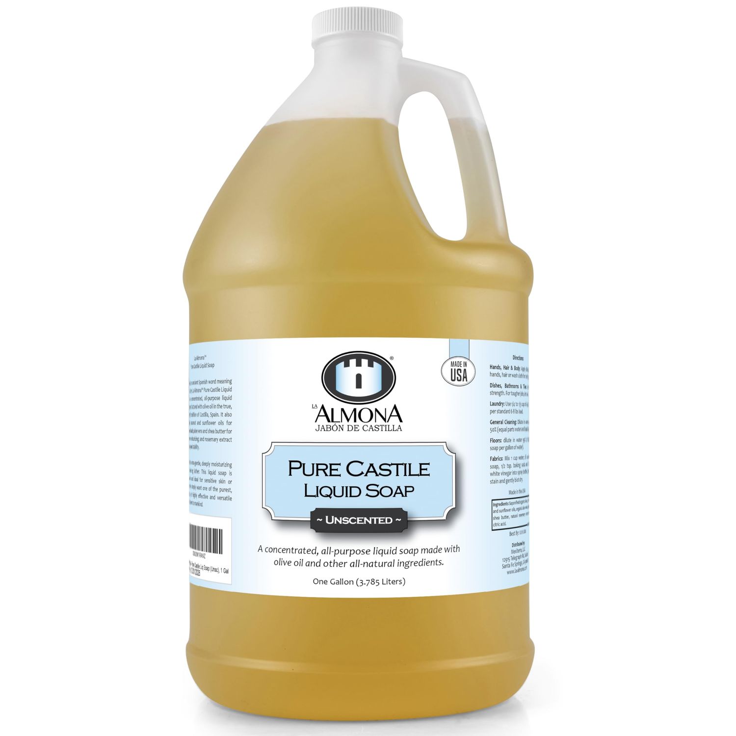 La Almona - Pure Castile Liquid Soap, UNSCENTED, 1 Gallon - Multipurpose Hands, Face, Body, Laundry, Dishes &amp; More - For Sensitive Skin, All-Natural Ingredients, Fragrance Free
