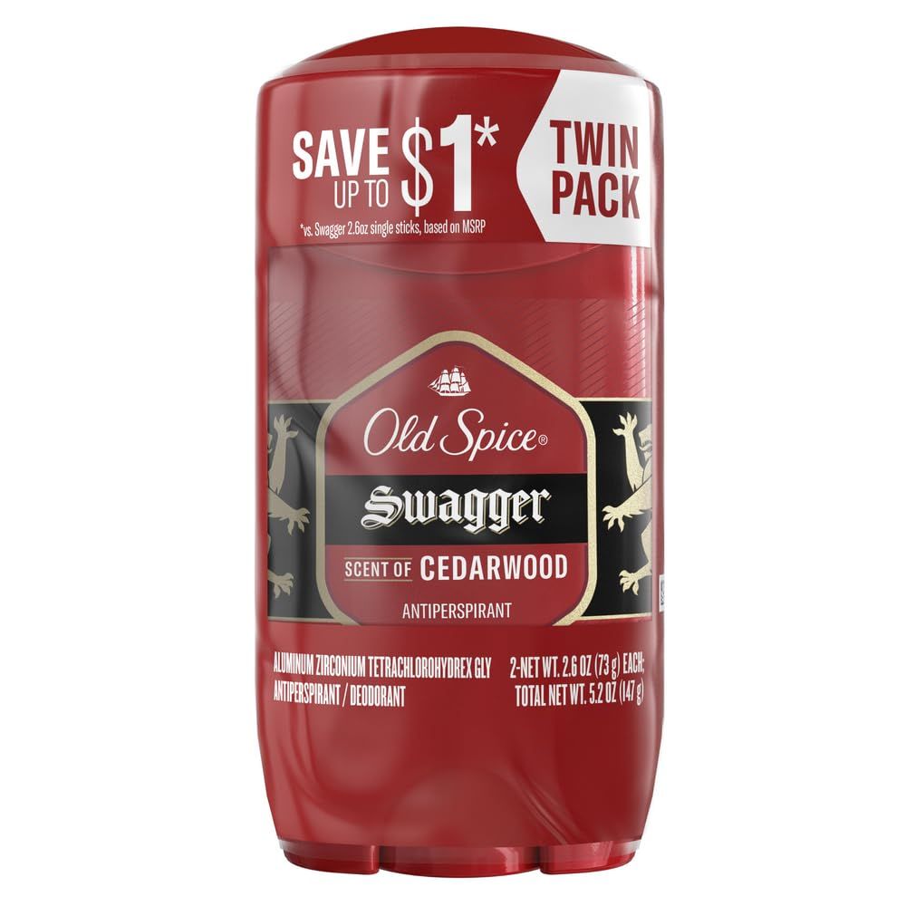 Old Spice Red Collection Swagger Scent Invisible Solid Antiperspirant and Deodorant for Men, 247 Protection, 2.6 oz (Pack of 2)