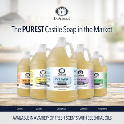 La Almona - Pure Castile Liquid Soap, UNSCENTED, 1 Gallon - Multipurpose Hands, Face, Body, Laundry, Dishes &amp; More - For Sensitive Skin, All-Natural Ingredients, Fragrance Free