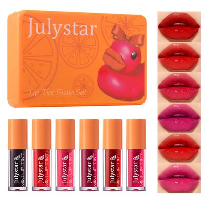 6 Colors Lip Tint Stain Set,Plumping Mini Liquid Lipstick,Multi-use Lip and Cheek Tint, Long lasting Non-Stick Cup Waterproof, High Pigment, Vivid Color, Lip Tint Makeup