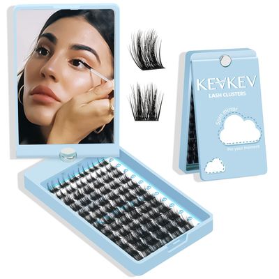 KevKev Lash Clusters 72 Pcs Eyelash Clusters DIY Lash Extensions Cluster Lashes Soft and Thin Band with 360 Spin Mirror Suitubel for Eye Make Up Travel Use(Frozen,D-10-16mix)