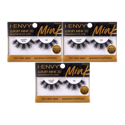 i-ENVY Luxury Mink Collection False Eyelashes 100% Real Mink Glamorous Eye Look Lashes Maximum Fluffiness 3D Multi-Curl Angle (3 Pack)