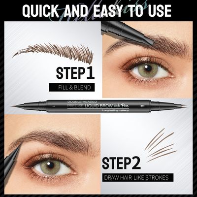 DEFSAP Microblading Eyebrow Pen, Curved Eyebrow Pencil 2-in-1 Dual-Ended Eyebrow Pencil 2-Fork-Tip and Single Tip Creates Natural Eyebrows (Black Brown)