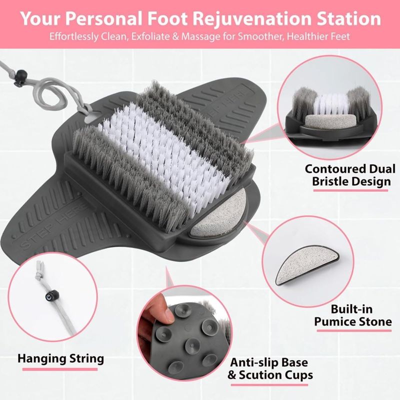 Efforest Shower Foot Scrubber Mat with Pumice Stone - Cleans, Smooths &amp; Removes Dead Skin on Foot Without Bending, Foot Callus Remover with Non-Slip Suction Cups, Foot Scraper for Shower &amp; Bathtub