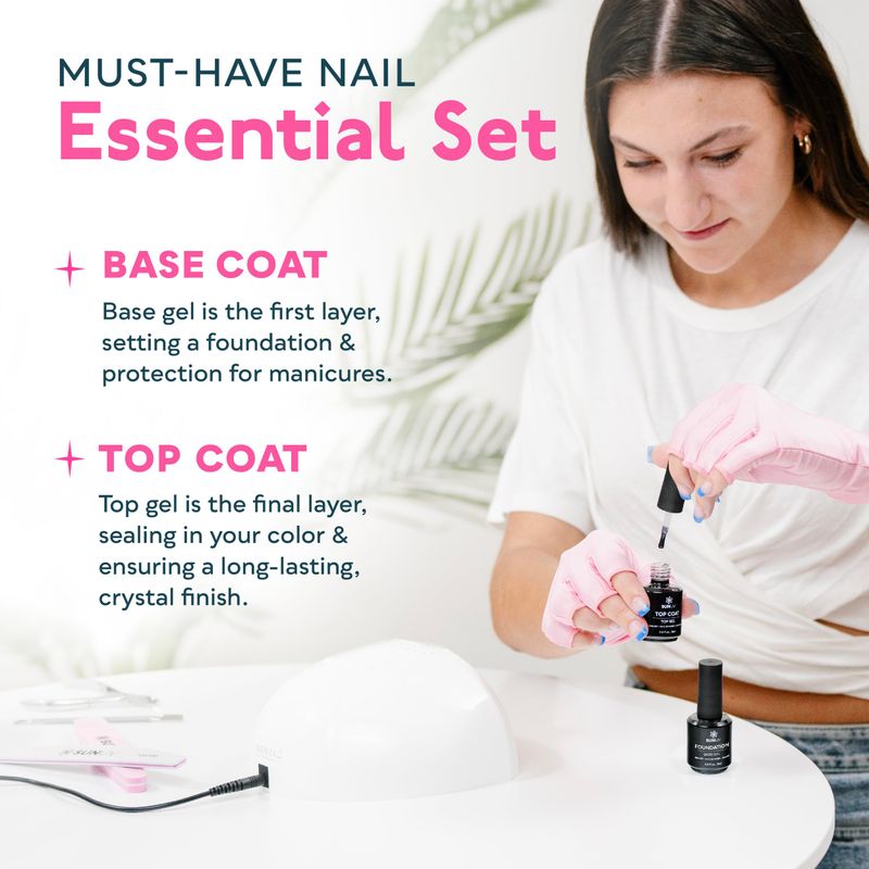 SUNUV 15ml Gel Top Coat and Base Coat Set, Gel Nail Polish Kit 2 Pack, Hema Free Gel for Nails Art Manicure UV Nail Lamp No Wipe High Gloss Gifts for Women