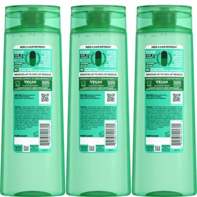 Garnier Fructis Pure Clean Purifying Shampoo, Silicone-Free, 12.5 Fl Oz, 3 Count (Packaging May Vary)