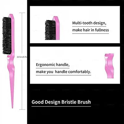 3 Pieces Hair Styling Comb Set Teasing Hair Brush Rat Tail Comb Edge Brush for Edge&amp;Back Brushing, Combing, Slicking Hair for Women (Pink)