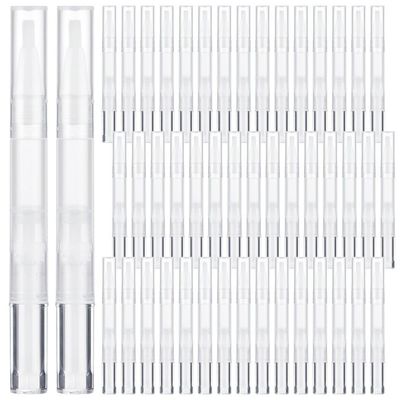 Toyosport 100PCS Empty Cuticle Oil Pen Refillable Transparent Twist Pens 3ml, Empty Nail Oil Pen with Brush Tip, Eyelash Growth Liquid Tube, Cosmetic Lip Gloss Container Applicators