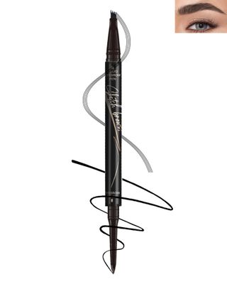Microblading Eyebrow Pencil- Waterproof Eye Brow Pen 2-in-1 Dual-Ended Eyebrow Pen with 4-Fork-Tip &amp; Ultra Precise Brush-Tip, Long Lasting Brow Pencil for Women Natural Looking Brow Makeup-04Black