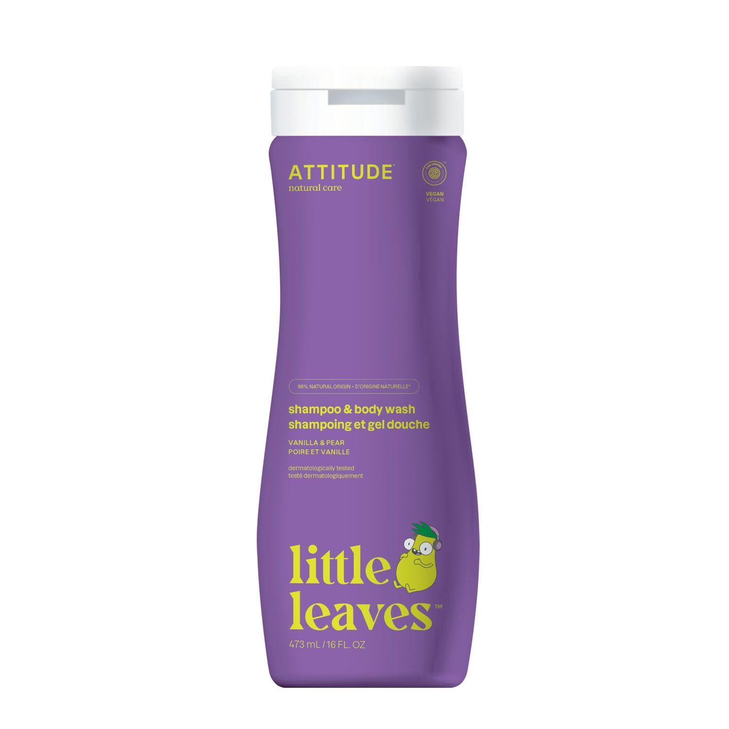 ATTITUDE Shampoo and Body Wash for Kids, EWG Verified Hair and Body Cleanser, Dermatologically Tested Soap, Plant and Mineral Based Bath Products, Vegan, Vanilla &amp; Pear, 16 Fl Oz
