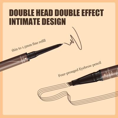 Microblading Eyebrow Pen, 2-in-1 Dual-Ended Magical Waterproof Eyebrow Pencil with 4-Prong Micro-Fork-Tip Applicator, Brow Pen for Women Creates Natural Looking Brows Effortlessly (Dark Brown)