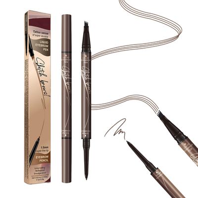 Microblading Eyebrow Pen, 2-in-1 Dual-Ended Magical Waterproof Eyebrow Pencil with 4-Prong Micro-Fork-Tip Applicator, Brow Pen for Women Creates Natural Looking Brows Effortlessly (Dark Brown)
