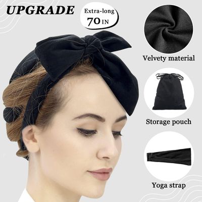 ZILAMPU No Heat Curling Rod Headband, Overnight Velour Hair Curls Roller Wrap for Women with Long Hair - Black
