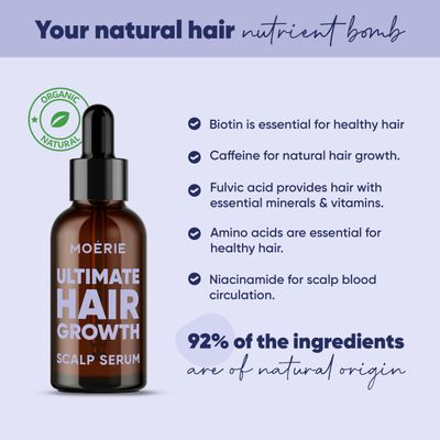 MOERIE Ultimate Hair Growth Serum for Natural Hair Regrowth & Thickening - Anti Thinning & Hair Loss Treatment for Women - Rapid Hair Growth Products - Scalp Oil Alternative - 1.69 fl oz 50 ml