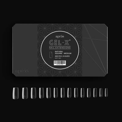 Apres Gel-X Natural Square Medium Tip Box | 500pc Gel-X Tips, 11 Sizes 00-9, Premium Quality