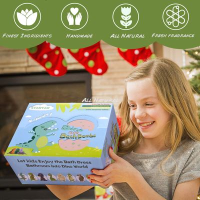 Bath Bombs for Kids with Surprise Toys Inside - 9 Pack Organic Dinosaur Bath Bombs Gift Set, Bubble Bath Fizzers, Dinosaur Toys for Kids 3 4 5 6 7 8 9 Years, Valentines Day Gifts for Kids
