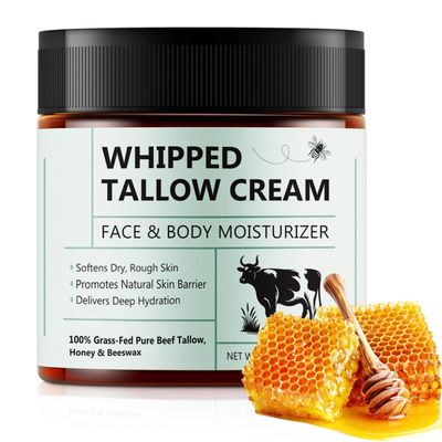 laraspi Beef Tallow for Face, Tallow Face Moisturizer, 4.2 oz Organic Whipped Grass Fed Beef Tallow with Honey Cream for Face &amp; Body, Unscented