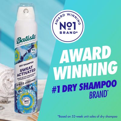 Batiste Sweat Activated Dry Shampoo, Neutralizes Odor for Up to 24 Hours &amp; Prevents Sweat Buildup in Hair, Waterless Shampoo, 3.81 Oz